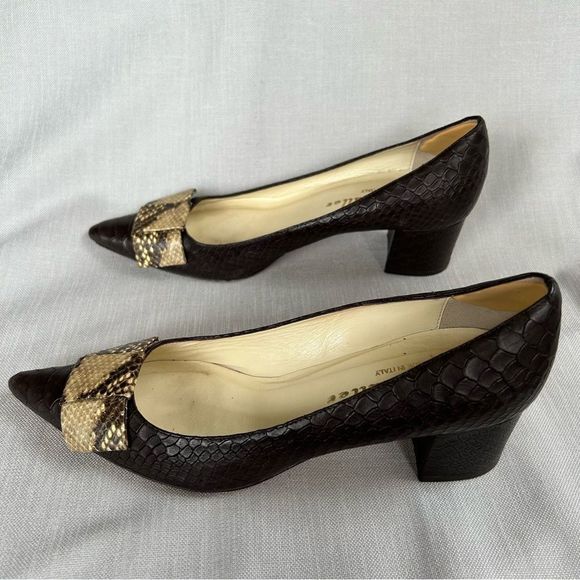 BETTYE MULLER LADIES HEELS SHOES 40 BROWN PYTHON LEATHER TEXTURED BOW POINTY - Picture 5 of 16